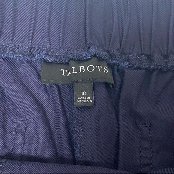 Talbots Navy Blue Cotton/Lyocell Elastic Waist Roll Tab Pants Women's Size 10 - Picture 8 of 14